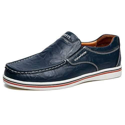 Men Soft Cow Leather Wear-resistant Slip On Casual Shoes