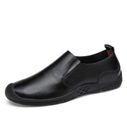 Men Cow Leather Non-slip Soft Sole Casual Shoes