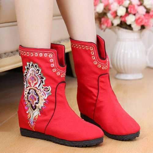 Chinese Style Flower Cloth Embroidered Boots For Women