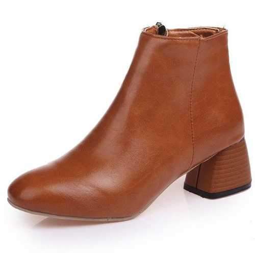 Stacked Heel Zipper Boots