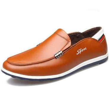 Men Cow Leather Plush Lining Slip On Casual Shoes