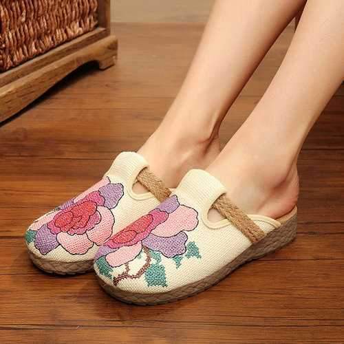 Flower Flax Backless Shoes