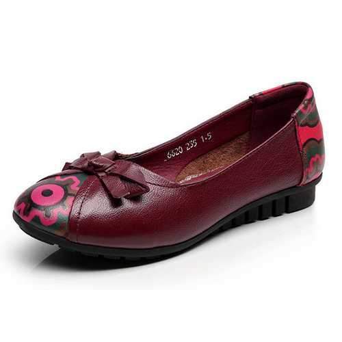 Bowknot Vintage Leather Pattern Loafers