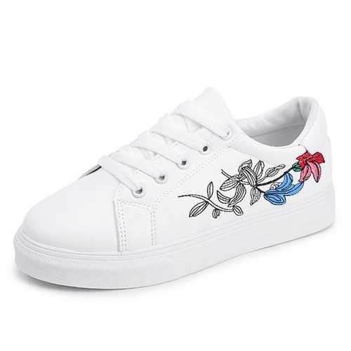 Flower Lace Up Sneaker Round Toe Casual Shoes For Women