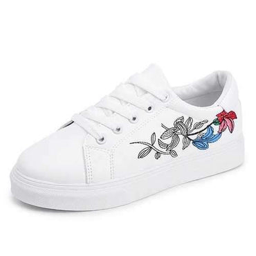 Flower Lace Up Sneaker Round Toe Casual Shoes For Women