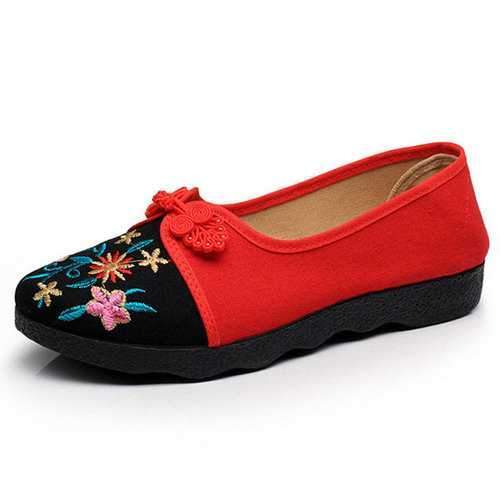 Old Beijing Chinese Style Embroidered Flat Loafers For Women