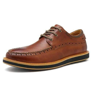 Men Cow Leather British Style Carved Pattern Casual Shoes