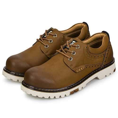 Men British Style Carved Pattern Wear-resistant Casual Shoes