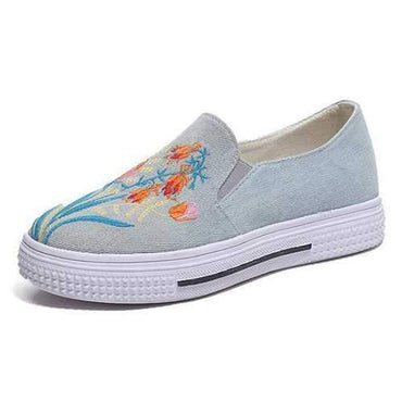 Embroidery Casual Shoes Cloth Flat Loafers For Women
