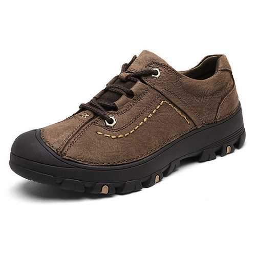 Men Cow Leather Anti-collision Lace Up Outdoor Casual Shoes