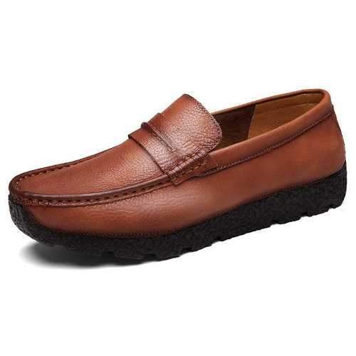 Men Soft Cow Leather Loafers Wear-resistant Casual Shoes