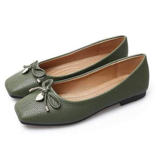 Love Pendant Soft Leather Slip On Bow Flat Loafers For Women