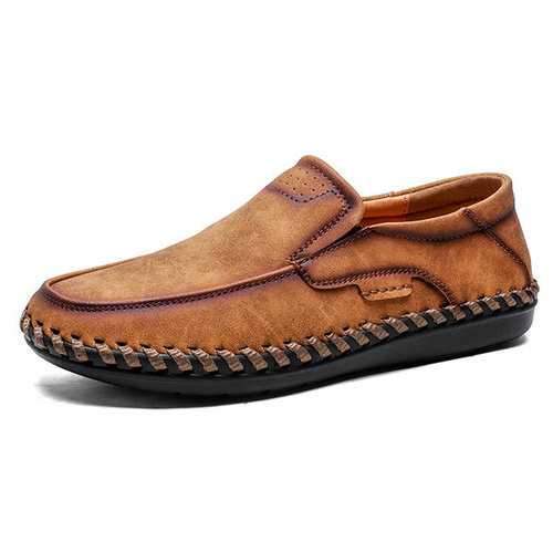 Men Microfiber Leather Hand Stitching Non-slip Casual Shoes