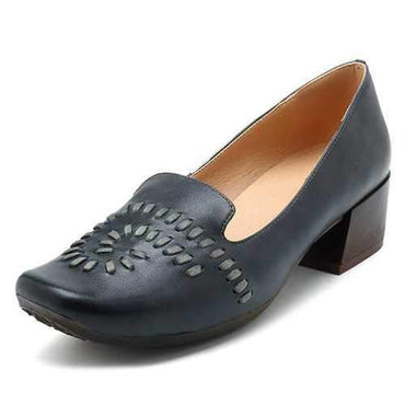 SOCOFY Retro Mid Heel Leather Shoes