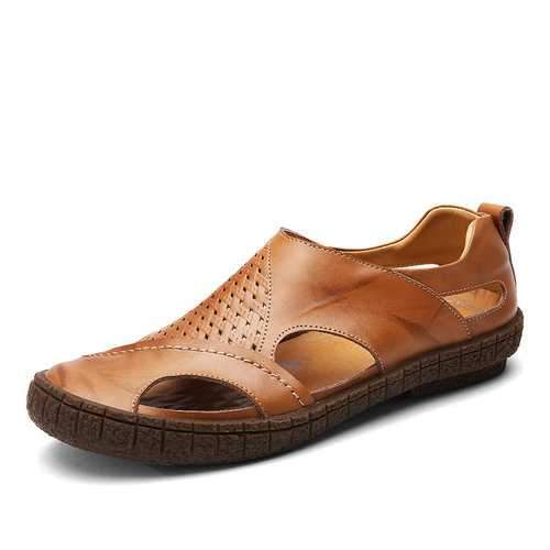 Men Breathable Cow Leather Slip Resistant Casual Sandals