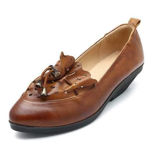 SOCOFY Retro Low Heel Leather Shoes