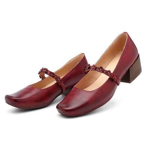 SOCOFY Retro Leather Pumps