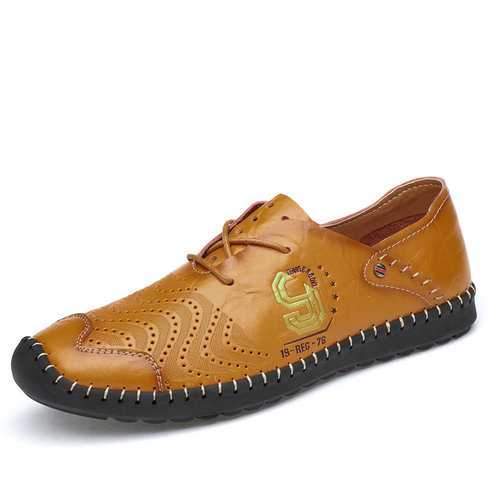 Men Soft Cow Leather Hand Stitching Non-slip Casual Shoes