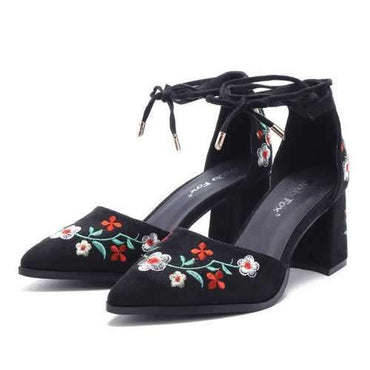 Lace Up Flower Lady Pumps