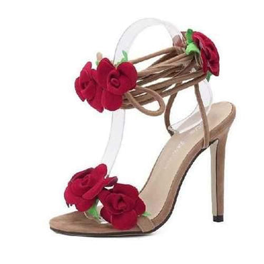 Thin Heel Rose Tie Up Lady Pumps