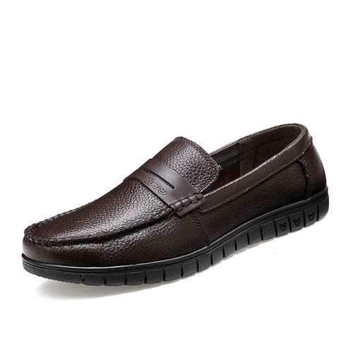 Men Soft Pure Color Leather Loafers