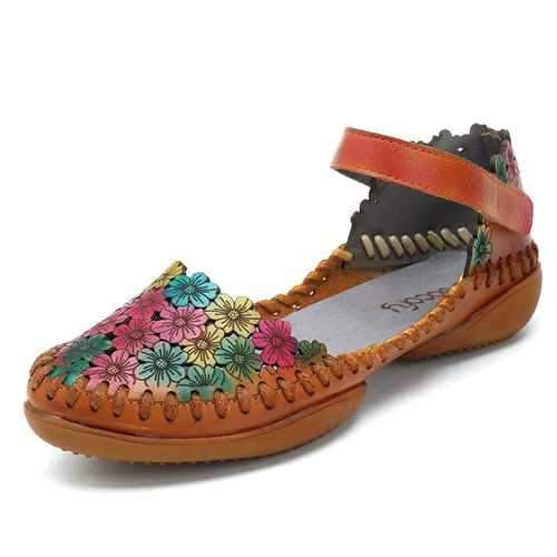 SOCOFY Daisies Soft Flat Leather Shoes