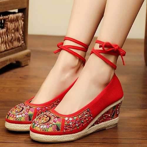 Beaded Strappy Wedges Vintage Shoes