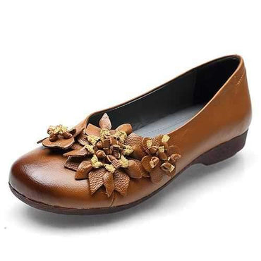 Flower Cow Leather Flat Loafers