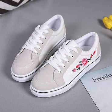 Flower Casual Lace Up White Shoes