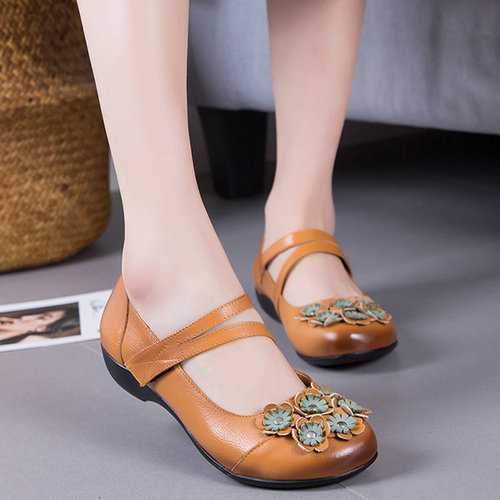 Leather Vintage Low Heel Shoes