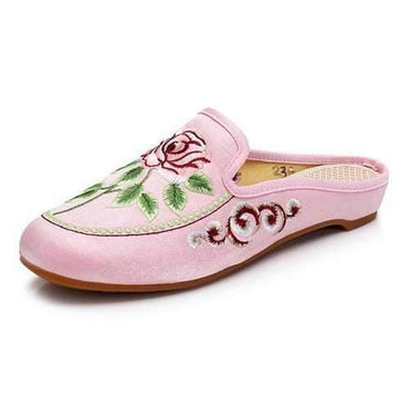 Flower Printing Backless Flat Shoes