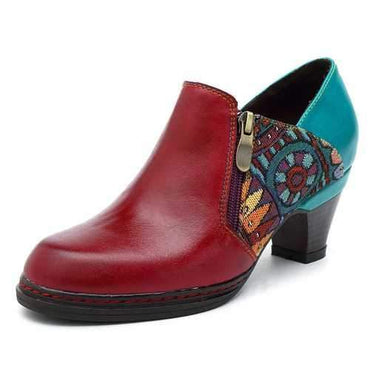 SOCOFY Retro Mid Heel Leather Shoes