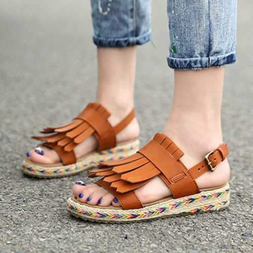 Tassel Buckle Flat Casual Sandals