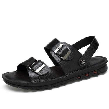 Men Large Size Cow Leather Adjustable Hook Loop Sandals