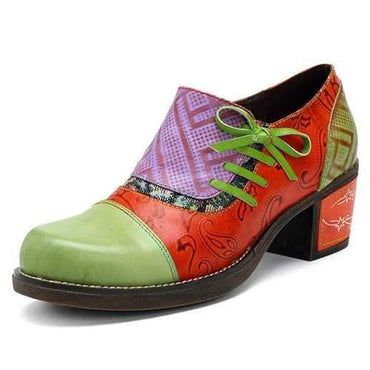 SOCOFY Retro Mid Heel Leather Shoes