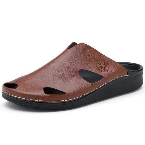 Men Backless Leather Sandals