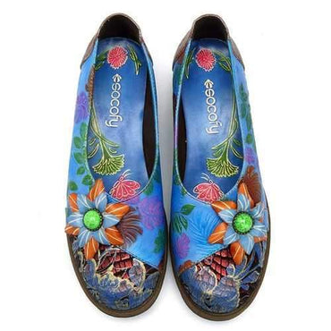 SOCOFY Splicing Discolor Flat Leather Shoes