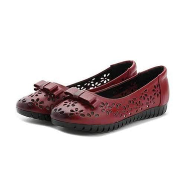 Hollow Out Bowknot Leather Loafers