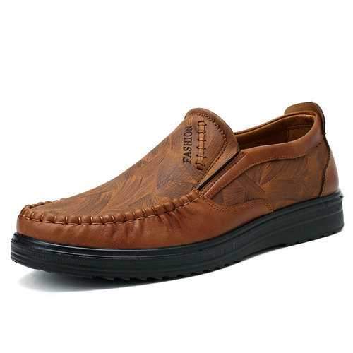 Men Large Size Leather Hand Stitching Soft Sole Casual Shoes