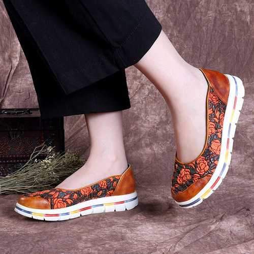 SOCOFY Retro Flat Casual Leather Shoes