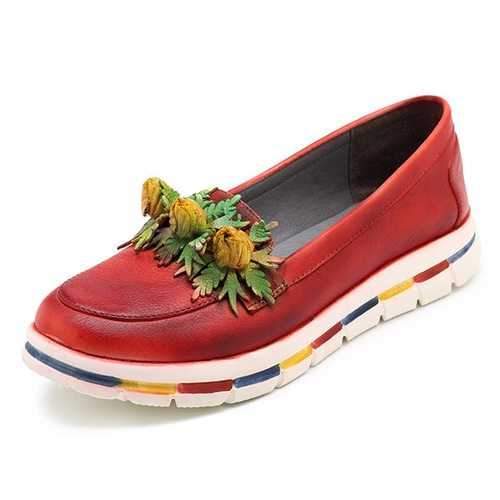 SOCOFY Retro Flat Causual Leather Shoes