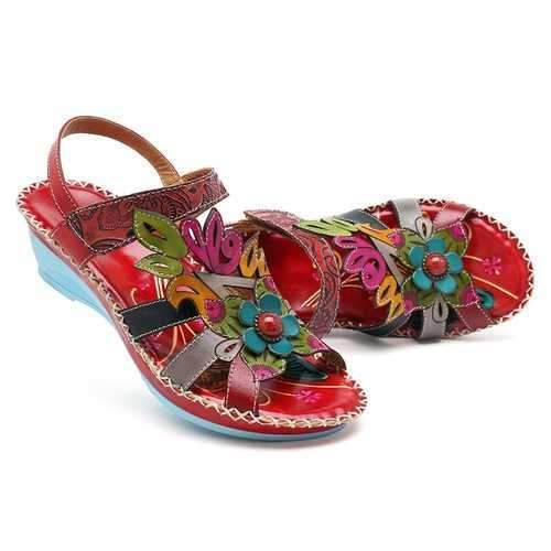 SOCOFY Bohemian Adjustable Flat Leather Sandals