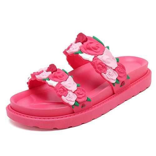 Cartoon Flowers Slip On Flat Slippers