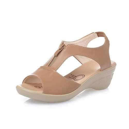 Large Size Front Zipper Wedges Sandals