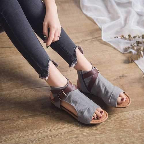 Canvas Buckle Decoration Flat Sandals