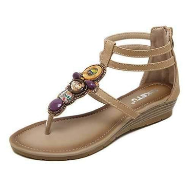 Beaded Bohemia Zipper Roman Sandals