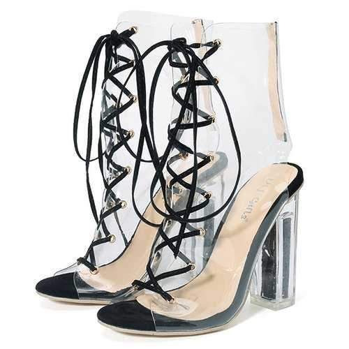 Transparent Block Heel Zipper Boots