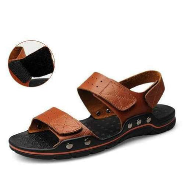 Men Genuine Leather Hook Loop Sandals