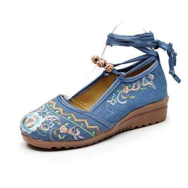 Flower Beaded Lace Up Loafers