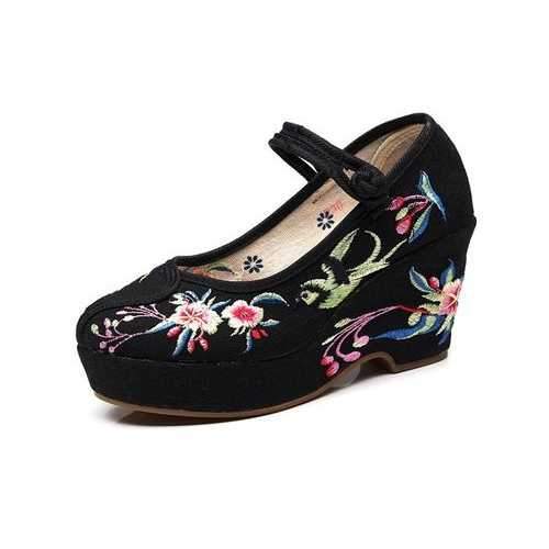 Flower Retro Wedge Heel Shoes